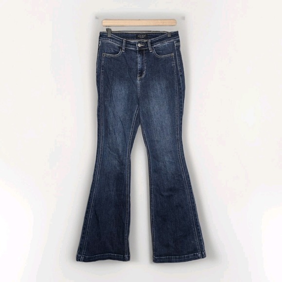 Judy Blue Denim - Judy Blue high-waisted dark wash flare jeans angled side seam Sz 9/29T 33 Inseam